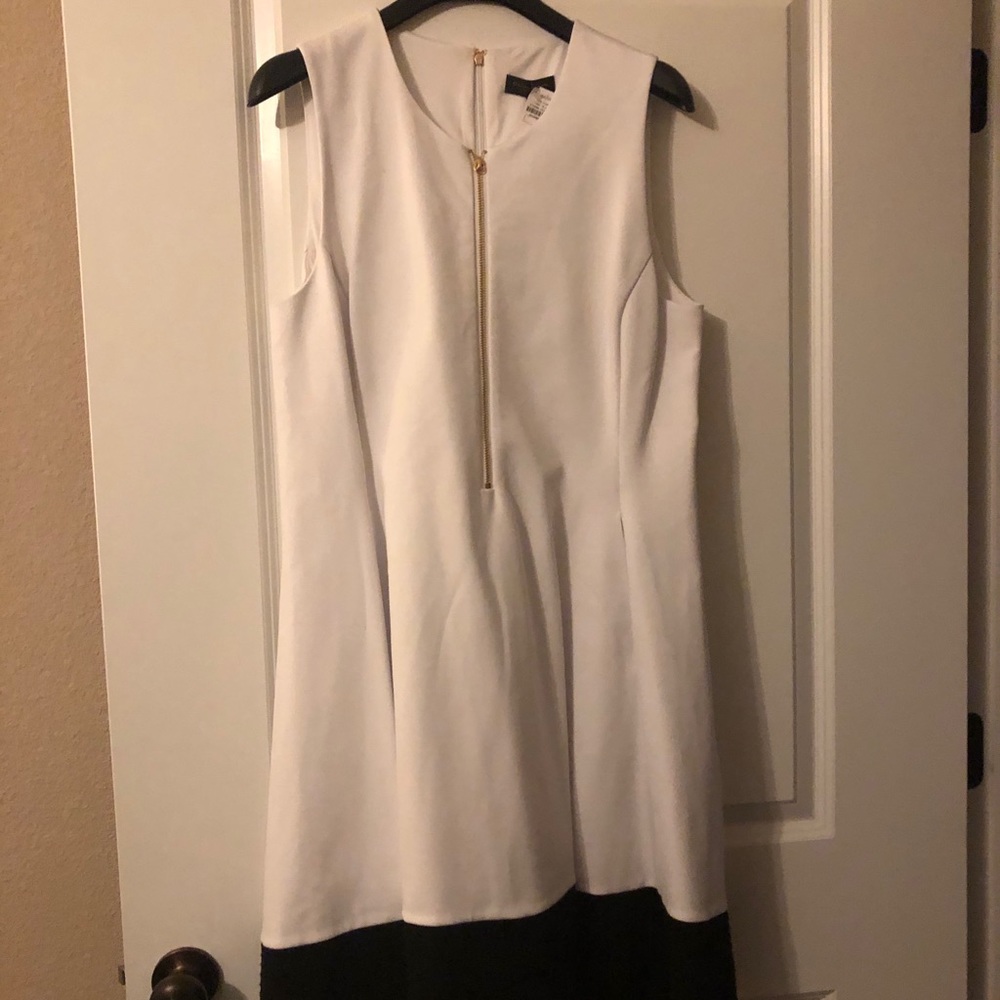 White with Black Banded Flare Dress